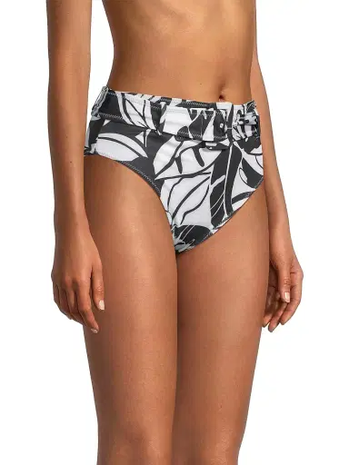 Ramy Brook Women's Charley Palm Belted Bikini Bottom - Black White | Thumbnail 4
