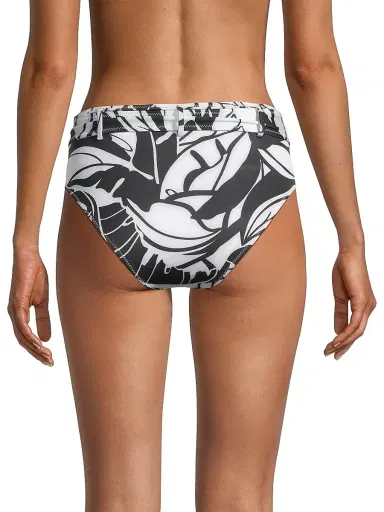 Ramy Brook Women's Charley Palm Belted Bikini Bottom - Black White | Thumbnail 5