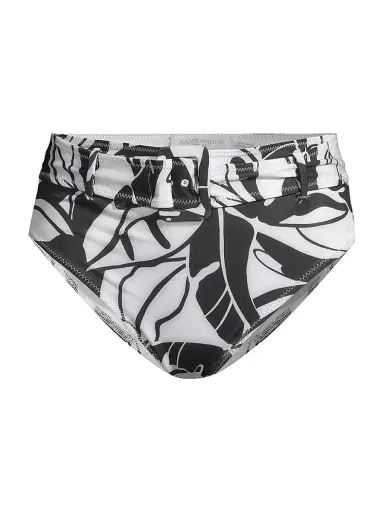 Ramy Brook Women's Charley Palm Belted Bikini Bottom - Black White | Thumbnail 1