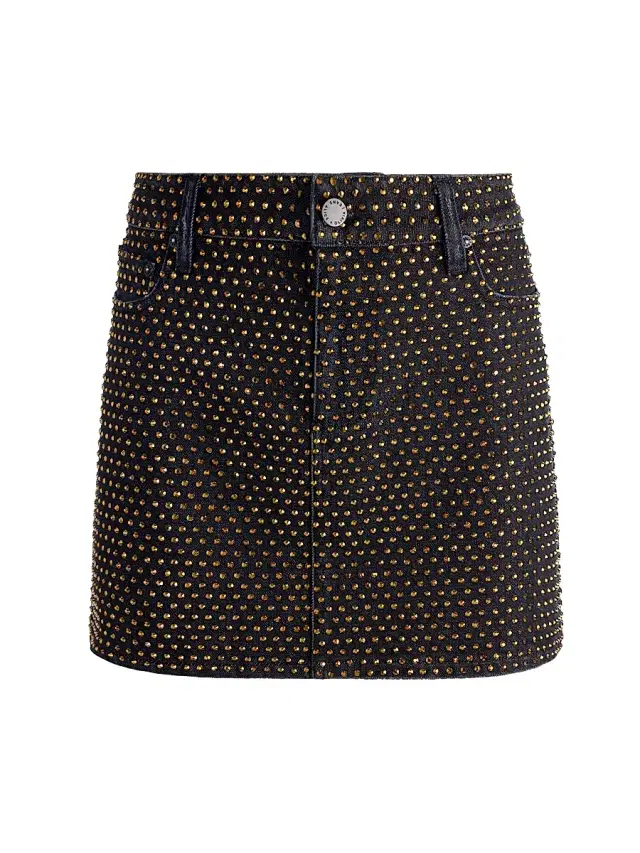 ALICE + OLIVIA Women's Joss Embellished Denim Miniskirt - Maya Charcoal Black
