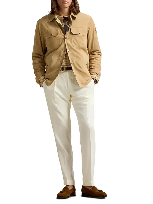 Polo Ralph Lauren Men's Suede Utility Overshirt - Vintage Khaki Dune Tan - Size XL
