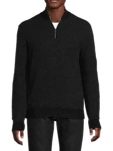 Ralph Lauren Purple Label Men's Birdseye Cashmere Quarter-Zip Sweater - Classic Black - Size XXL | Thumbnail 3 Ralph Lauren Purple Label Men's Birdseye Cashmere Quarter-Zip Sweater - Classic Black - Size XXL | Thumbnail 3