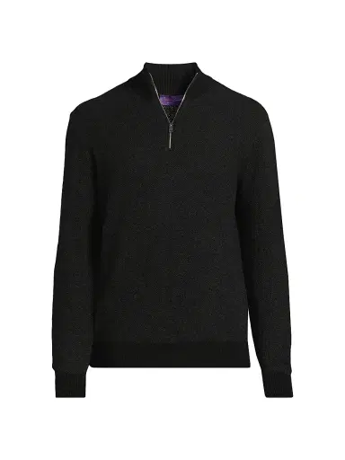 Ralph Lauren Purple Label Men's Birdseye Cashmere Quarter-Zip Sweater - Classic Black - Size XXL | Thumbnail 1 Ralph Lauren Purple Label Men's Birdseye Cashmere Quarter-Zip Sweater - Classic Black - Size XXL | Thumbnail 1