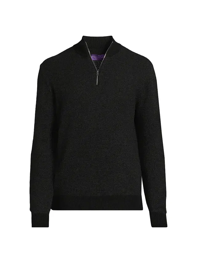 Men's Birdseye Cashmere Quarter-Zip Sweater - Classic Black
