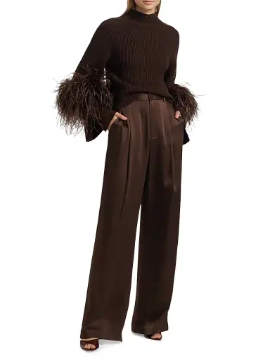 Lapointe Women's Wool Feather-Cuff Sweater - Dark Brown - Size Medium | Thumbnail 2