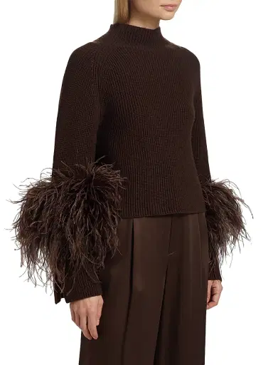 Lapointe Women's Wool Feather-Cuff Sweater - Dark Brown - Size Medium | Thumbnail 4