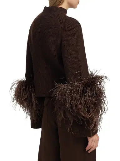 Lapointe Women's Wool Feather-Cuff Sweater - Dark Brown - Size Medium | Thumbnail 5