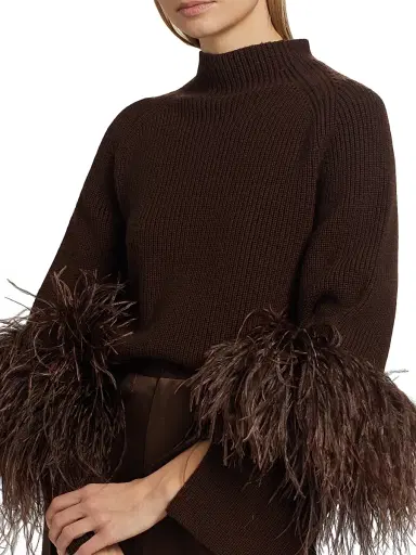 Lapointe Women's Wool Feather-Cuff Sweater - Dark Brown - Size Medium | Thumbnail 6