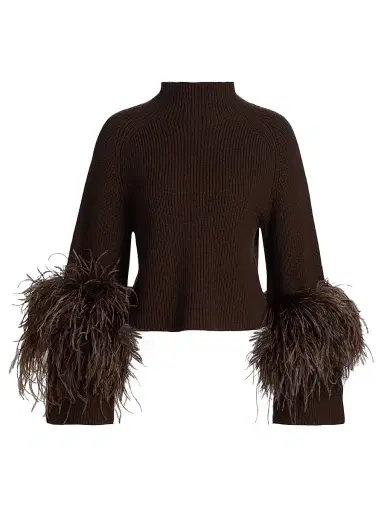 Lapointe Women's Wool Feather-Cuff Sweater - Dark Brown - Size Medium | Thumbnail 1