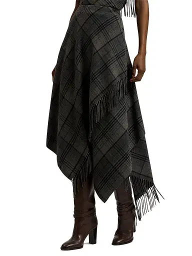 Ralph Lauren Collection Women's Hadiah Plaid Wool Scarf Skirt - Grey Black | Thumbnail 4 Ralph Lauren Collection Women's Hadiah Plaid Wool Scarf Skirt - Grey Black | Thumbnail 4