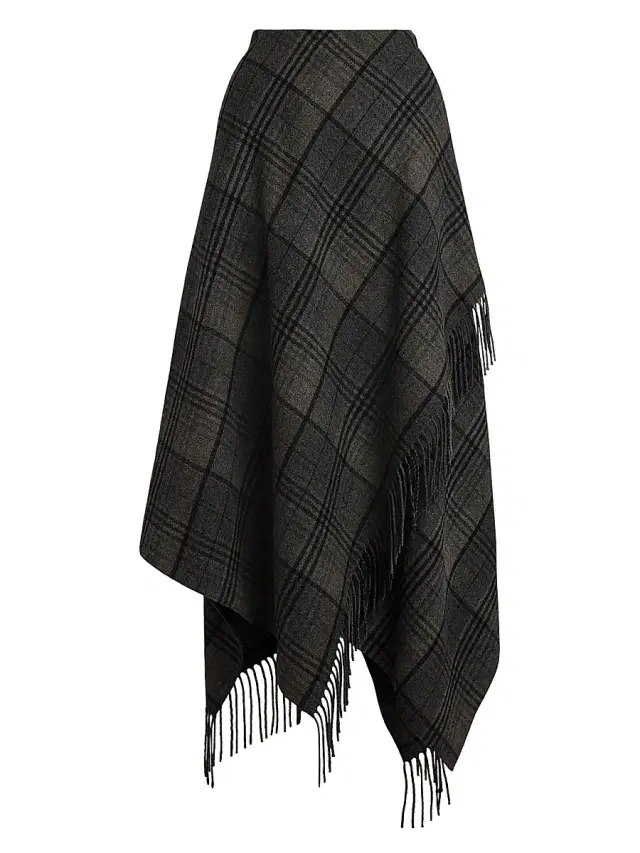 Women's Hadiah Plaid Wool Scarf Skirt - Grey Black