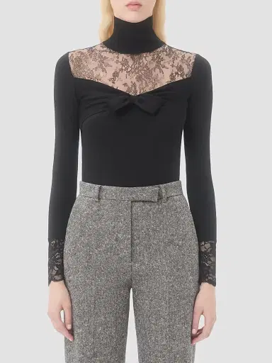 Valentino Garavani Women's Wool Sweater with Lace - Black - Size XS | Thumbnail 2 Valentino Garavani Women's Wool Sweater with Lace - Black - Size XS | Thumbnail 2
