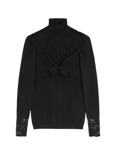 Valentino Garavani Women's Wool Sweater with Lace - Black - Size XS | Thumbnail 1 Valentino Garavani Women's Wool Sweater with Lace - Black - Size XS | Thumbnail 1