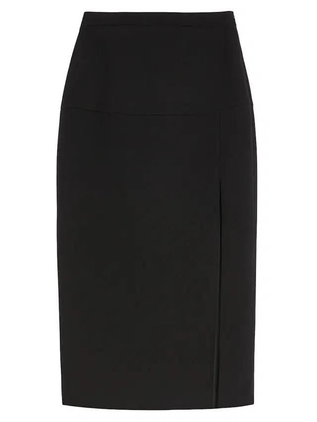 Women's Wool Crepe Midi Skirt - Black