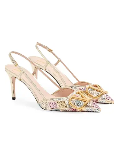 Valentino Garavani Women's VLogo Signature 80MM Slingback Pumps Décolleté - Platinum - Size 6.5 | Thumbnail 2 Valentino Garavani Women's VLogo Signature 80MM Slingback Pumps Décolleté - Platinum - Size 6.5 | Thumbnail 2