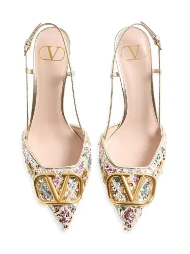 Valentino Garavani Women's VLogo Signature 80MM Slingback Pumps Décolleté - Platinum - Size 6.5 | Thumbnail 4 Valentino Garavani Women's VLogo Signature 80MM Slingback Pumps Décolleté - Platinum - Size 6.5 | Thumbnail 4