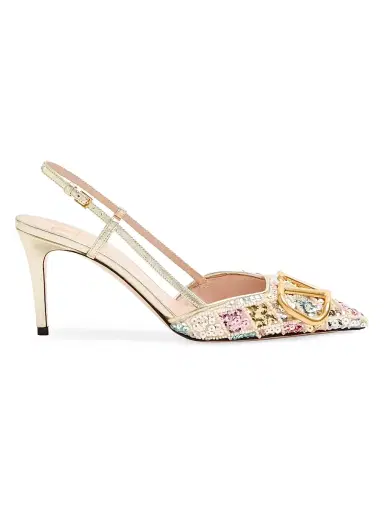 Valentino Garavani Women's VLogo Signature 80MM Slingback Pumps Décolleté - Platinum - Size 6.5 | Thumbnail 1 Valentino Garavani Women's VLogo Signature 80MM Slingback Pumps Décolleté - Platinum - Size 6.5 | Thumbnail 1