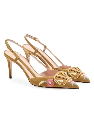 Valentino Garavani Women's VLogo Signature 80MM Slingback Pumps in Crust Leather - Havana Beige | Thumbnail 2 Valentino Garavani Women's VLogo Signature 80MM Slingback Pumps in Crust Leather - Havana Beige | Thumbnail 2