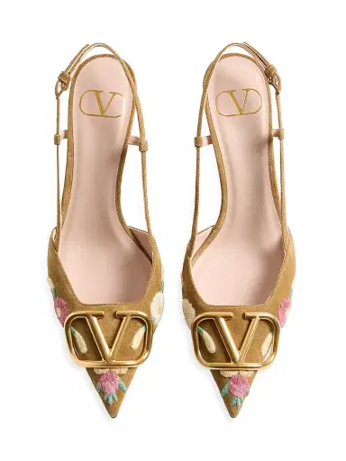 Valentino Garavani Women's VLogo Signature 80MM Slingback Pumps in Crust Leather - Havana Beige | Thumbnail 4 Valentino Garavani Women's VLogo Signature 80MM Slingback Pumps in Crust Leather - Havana Beige | Thumbnail 4