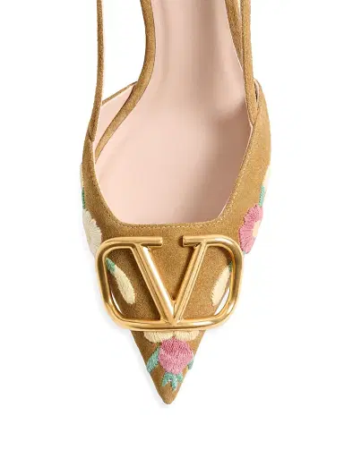 Valentino Garavani Women's VLogo Signature 80MM Slingback Pumps in Crust Leather - Havana Beige | Thumbnail 5 Valentino Garavani Women's VLogo Signature 80MM Slingback Pumps in Crust Leather - Havana Beige | Thumbnail 5