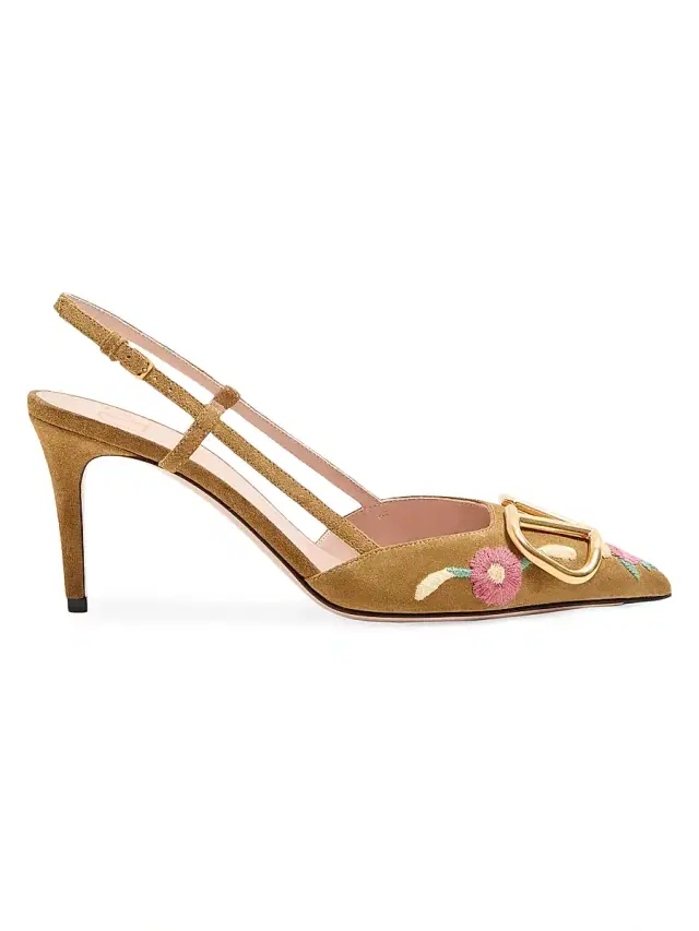 Women's VLogo Signature 80MM Slingback Pumps in Crust Leather - Havana Beige