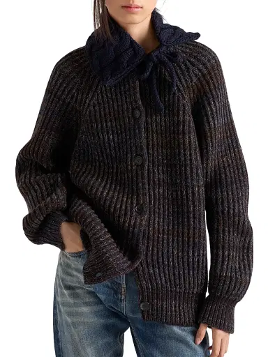 Prada Women's Mouliné Wool Cardigan - Brown | Thumbnail 2