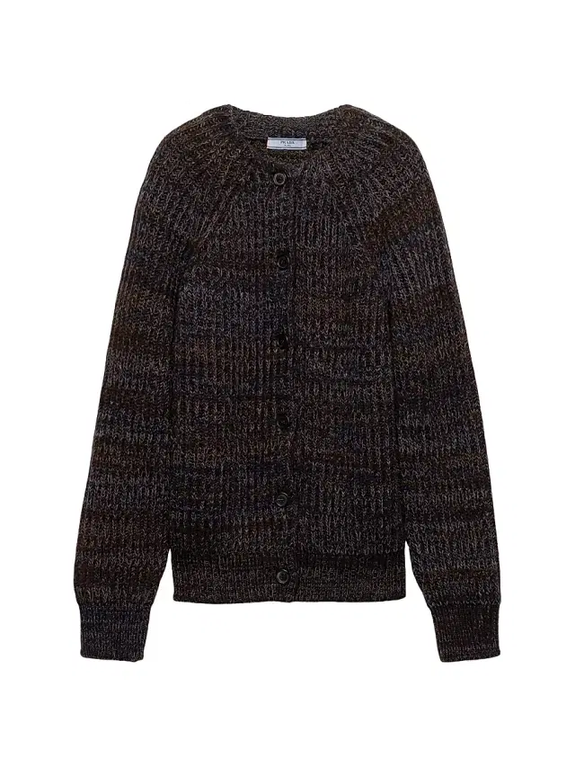 Women's Mouliné Wool Cardigan - Brown