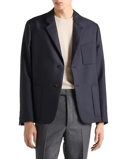 Prada Men's Single-Breasted Wool and Mohair Jacket - Blue | Thumbnail 2 Prada Men's Single-Breasted Wool and Mohair Jacket - Blue | Thumbnail 2
