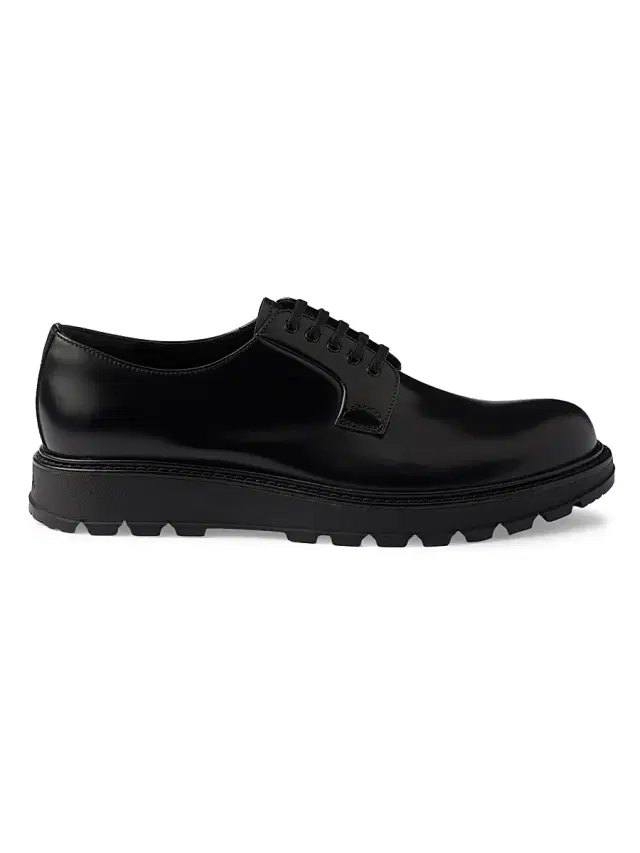 Men's Brushed Leather Lace-Up Dress Shoes - Black