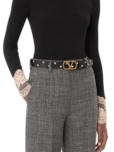 Valentino Garavani Women's Vlogo Signature Belt in Shiny Calfskin 30 MM - Black - Size Large | Thumbnail 2 Valentino Garavani Women's Vlogo Signature Belt in Shiny Calfskin 30 MM - Black - Size Large | Thumbnail 2