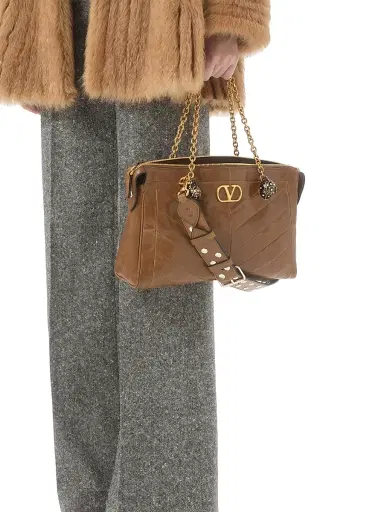 Valentino Garavani Women's Panthea Shoulder Bag in Nappa Leather with Chevron Pattern - Tundra | Thumbnail 3 Valentino Garavani Women's Panthea Shoulder Bag in Nappa Leather with Chevron Pattern - Tundra | Thumbnail 3