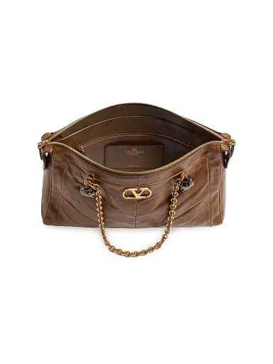 Valentino Garavani Women's Panthea Shoulder Bag in Nappa Leather with Chevron Pattern - Tundra | Thumbnail 4 Valentino Garavani Women's Panthea Shoulder Bag in Nappa Leather with Chevron Pattern - Tundra | Thumbnail 4