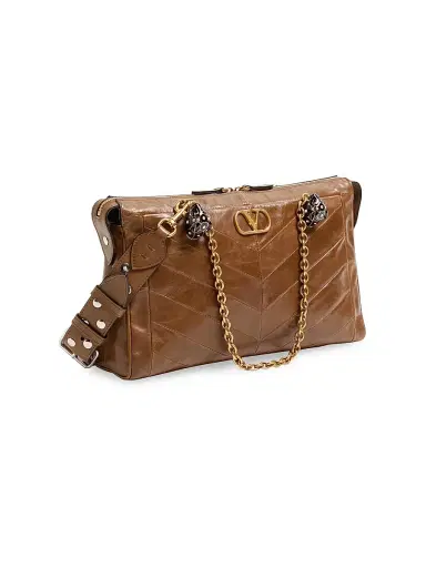 Valentino Garavani Women's Panthea Shoulder Bag in Nappa Leather with Chevron Pattern - Tundra | Thumbnail 5 Valentino Garavani Women's Panthea Shoulder Bag in Nappa Leather with Chevron Pattern - Tundra | Thumbnail 5