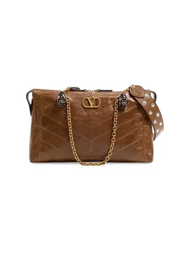 Valentino Garavani Women's Panthea Shoulder Bag in Nappa Leather with Chevron Pattern - Tundra | Thumbnail 1 Valentino Garavani Women's Panthea Shoulder Bag in Nappa Leather with Chevron Pattern - Tundra | Thumbnail 1
