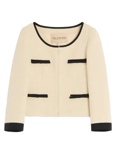 Valentino Garavani Women's Plain Wool Tweed Jacket - Almond Black - Size 8 | Thumbnail 1 Valentino Garavani Women's Plain Wool Tweed Jacket - Almond Black - Size 8 | Thumbnail 1