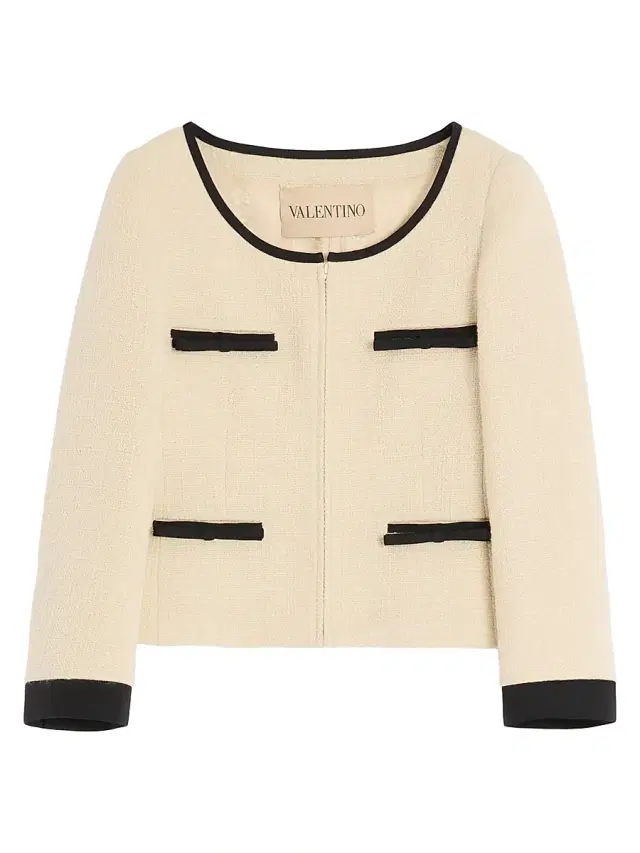 Valentino Garavani Women's Plain Wool Tweed Jacket - Almond Black