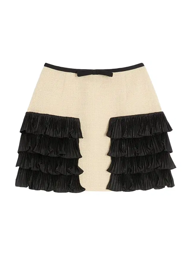 Women's Short Skirt in Plain Wool Tweed - Almond Black