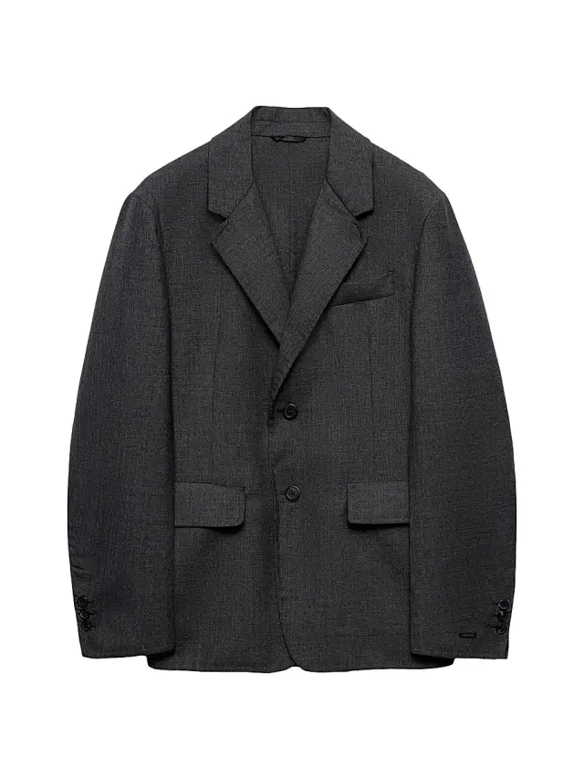 Men's Single-Breasted Wool Blend Jacket - Grey