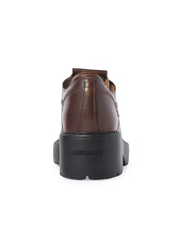 Miu Miu Women's Laced Fumé Leather Loafers - Brown | Thumbnail 3 Miu Miu Women's Laced Fumé Leather Loafers - Brown | Thumbnail 3