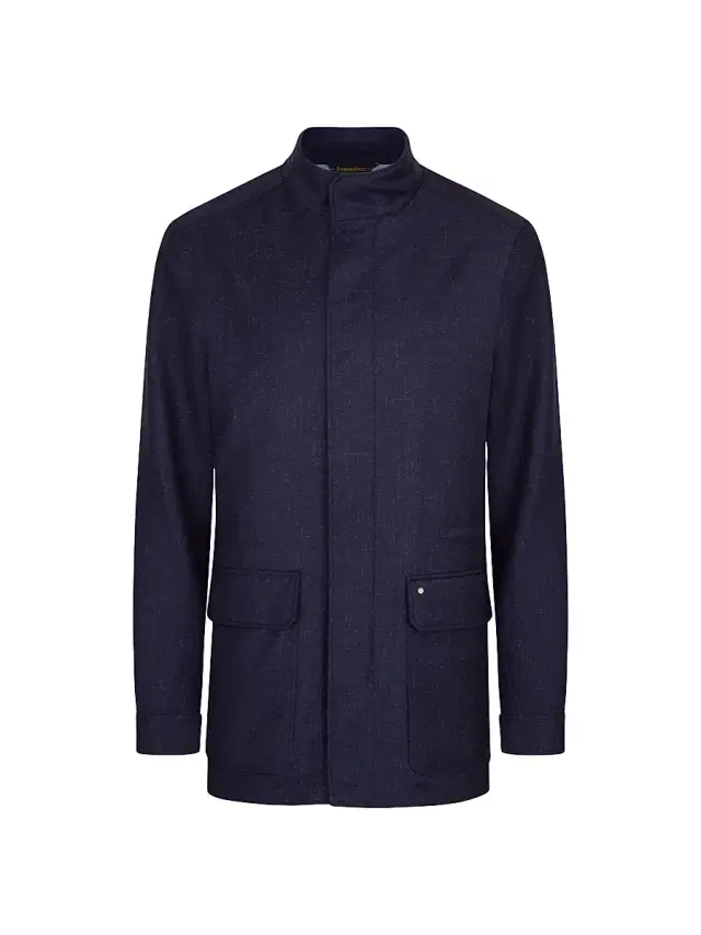 Men's Field Jacket in Fine Wool and Silk Blend - Saphire Blue