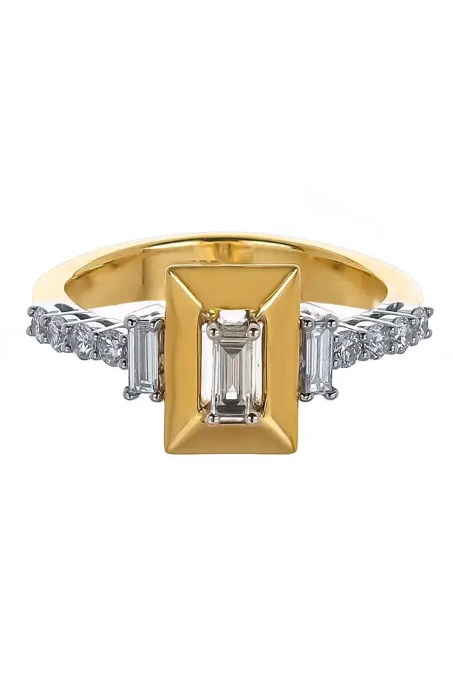 YEPREM Diamond Baguette Center Ring
