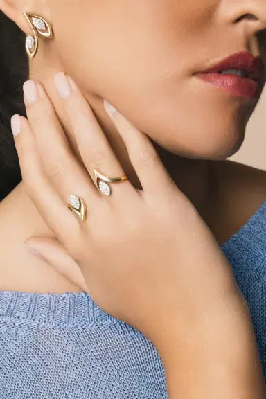 YEPREM Diamond Marquise Double Finger Ring | Thumbnail 2