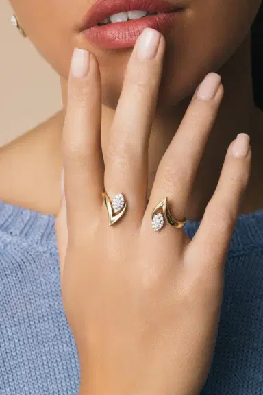 YEPREM Diamond Marquise Double Finger Ring | Thumbnail 3