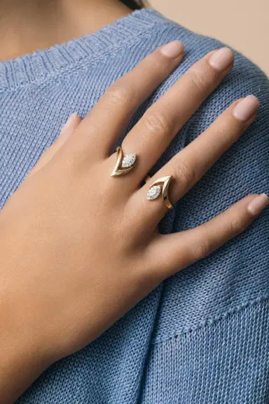YEPREM Diamond Marquise Double Finger Ring | Thumbnail 4