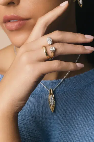 YEPREM Diamond Two Sided Open Ring | Thumbnail 2