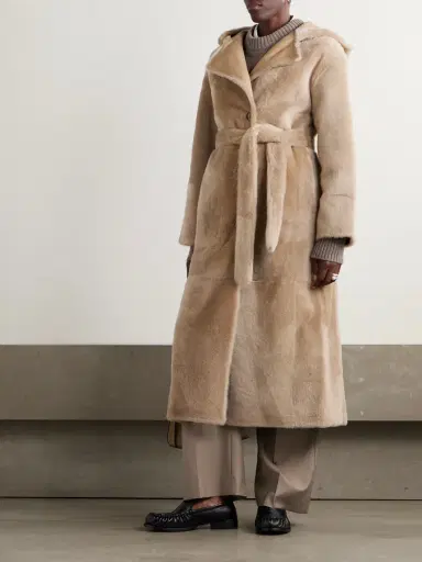 Yves Salomon Hooded Belted Shearling Coat | Thumbnail 3