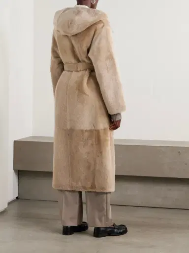 Yves Salomon Hooded Belted Shearling Coat | Thumbnail 4