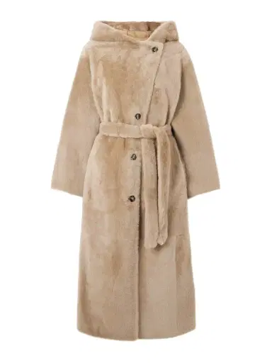 Yves Salomon Hooded Belted Shearling Coat | Thumbnail 1