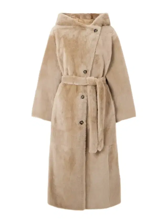 Hooded Belted Shearling Coat