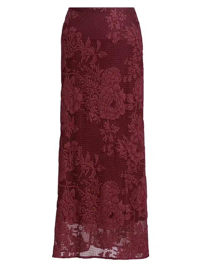 Lela Rose Women's Lace A-Line Maxi Skirt - Rosewood Wine